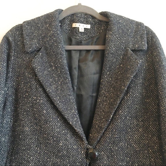 Cabi Blair Oversized Wool Jacket Pea Coat Tweed Navy Pockets #689 Fall Small - Picture 8 of 16